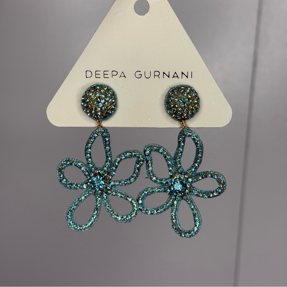 Deepa Gurnani Fiorella Flower Drop Earrings - turquoise - NWT - Picture 6 of 8